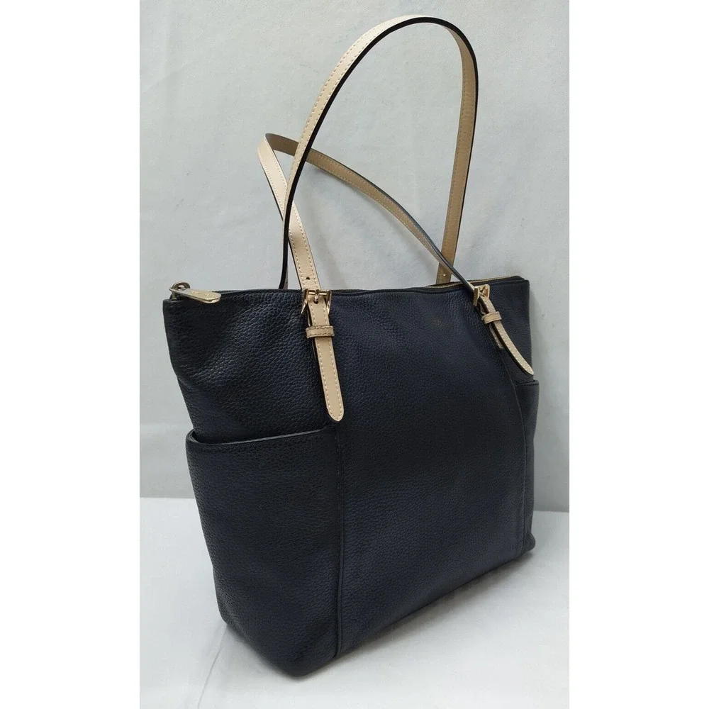 Michael Kors Jet Set Black Leather Double Handles Zipper Closure Tote Bag - Picture 3 of 16